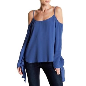 BCBG MaxAzria Vintage Blue Nicholette Cold-shoulder Long Sleeve Top - sz S